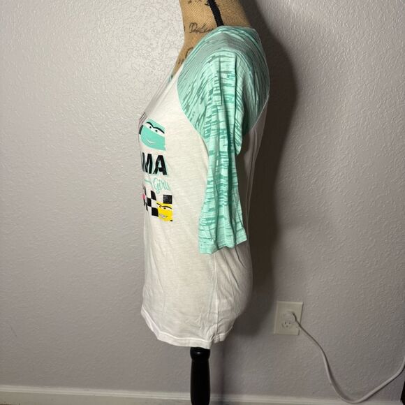 Disney Parks Motorama Cars Movie Girls Green Raglan Shirt Retro Size M Fitted - Picture 7 of 8
